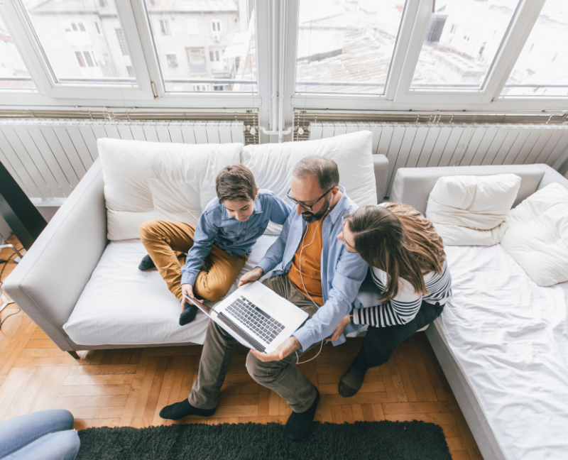 family in living room