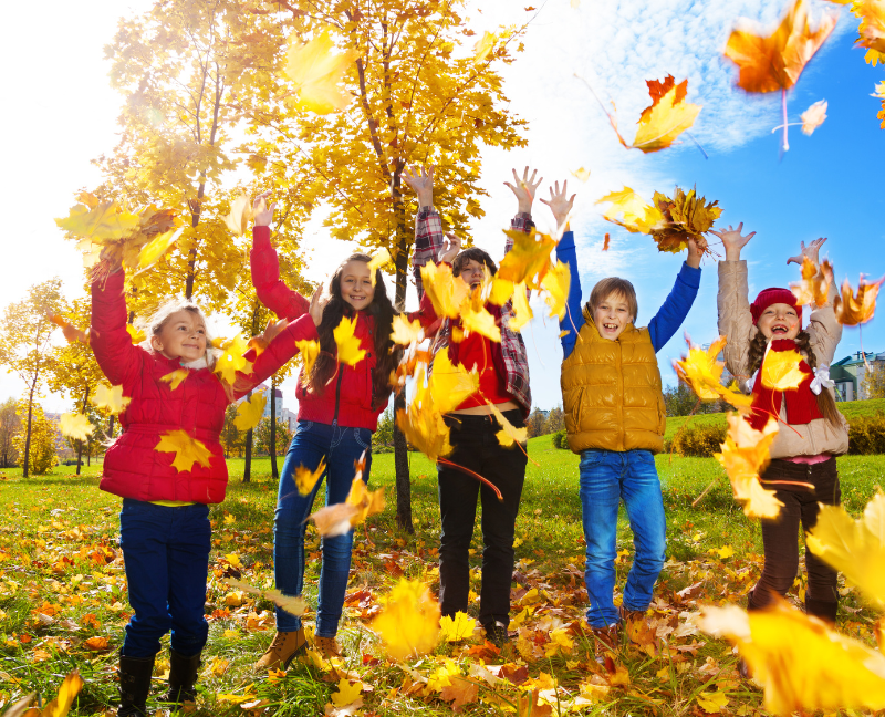 kids having fun in autumn park