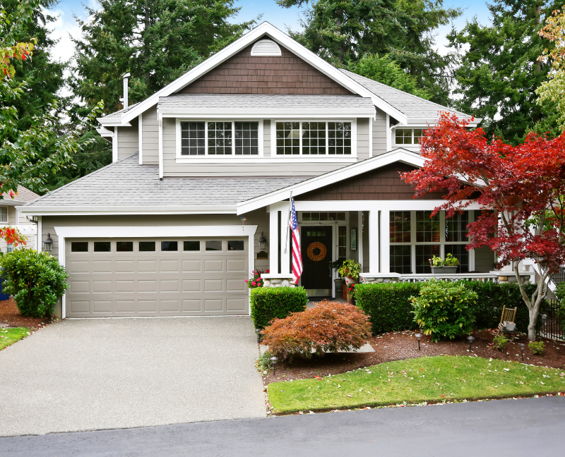 beautiful curb appeal with american flag