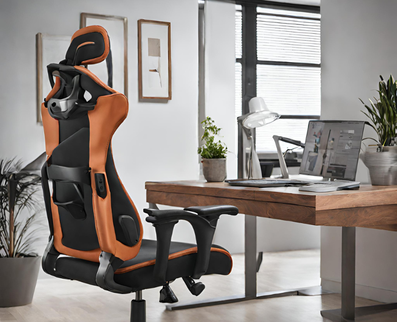orange ergonomic chair in home offic