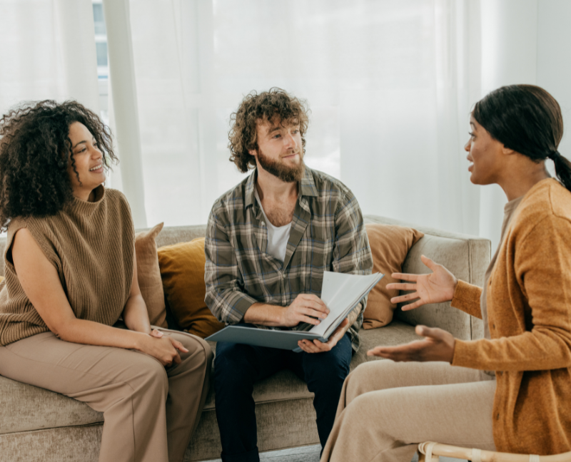 home sellers talking to an agent